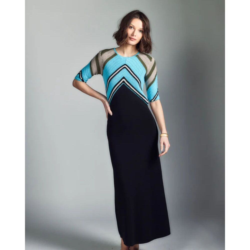 Aleeza Paris Women Size S Blue Crochet Knit Maxi Dress Bohemain Resort Vacation